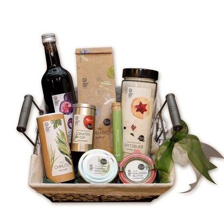 Geschenkkorb «Kunterbunt» mit Aroniasaft
